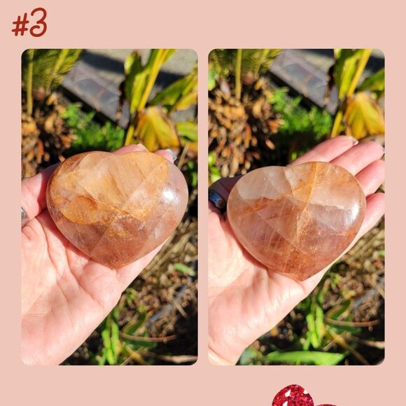 Fire Quartz Red Hematite in Quartz Crystal Hearts - Picture 3 of 4